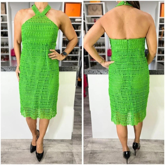 Shoshanna Dresses & Skirts - Shoshanna Strapless Green Crochet Embroidered Midi Dress $249